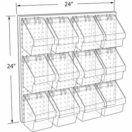 Azar Displays 12 Small Bucket Peg Wall Accessory Organizer Set 24''W x 24''H Pegboard Panel 700617-WHT